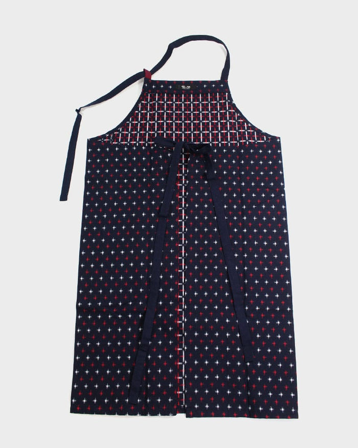 ToK Japanese Apron, Cafe Style, Indigo with Red and White Jyuji