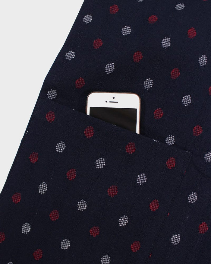ToK Japanese Apron, Cafe Style, Indigo with Red And White Polka Dots