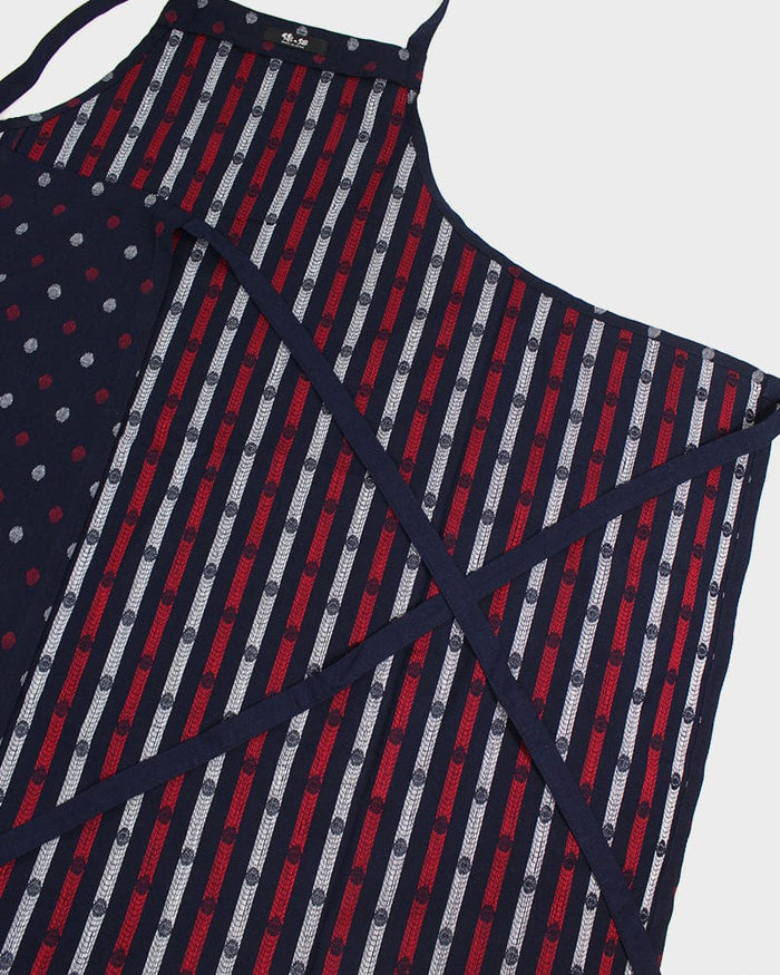 ToK Japanese Apron, Cafe Style, Indigo with Red And White Polka Dots