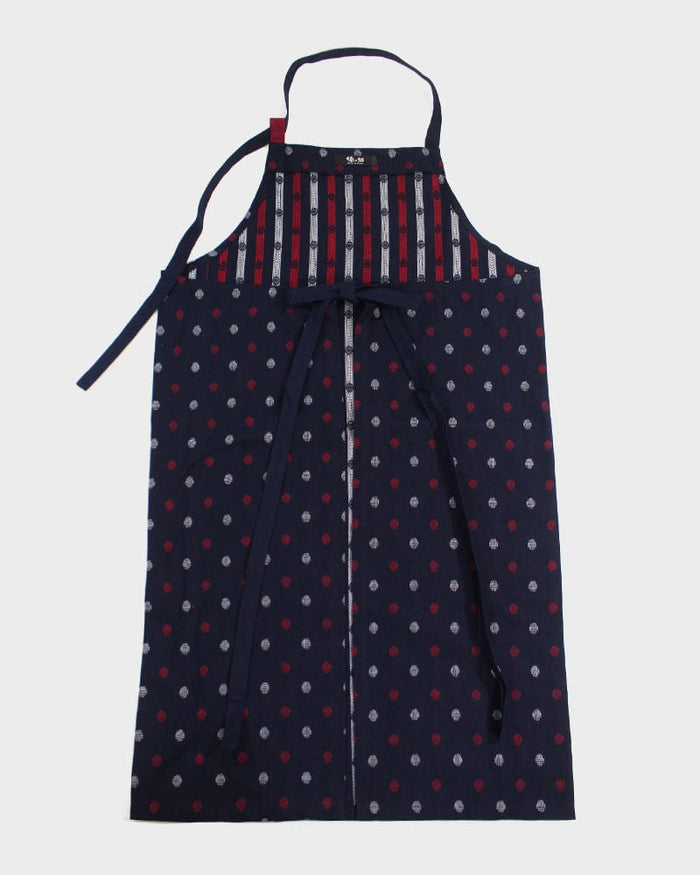 ToK Japanese Apron, Cafe Style, Indigo with Red And White Polka Dots