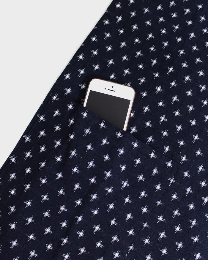 ToK Japanese Apron, Cafe Style, Indigo with White Jyuji