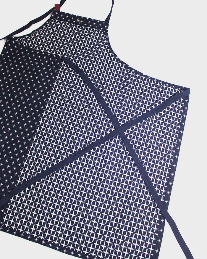 ToK Japanese Apron, Cafe Style, Indigo with White Jyuji