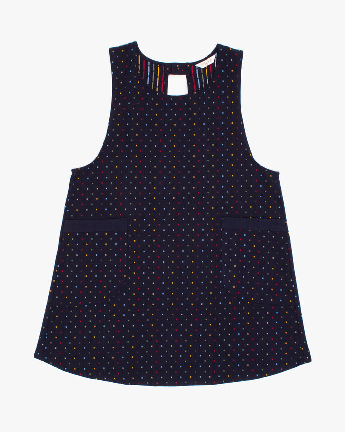 ToK Japanese Apron, Indigo Pockets, Indigo with Red, Yellow, Blue, Green
