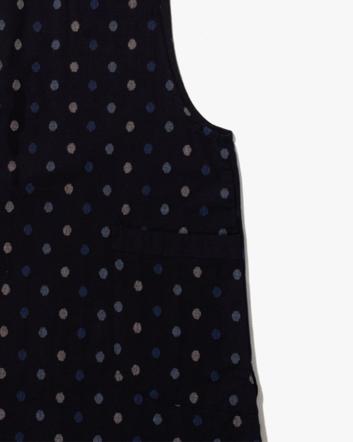 ToK Japanese Apron, Pocket, Indigo with Multi-Blue Polka Dots