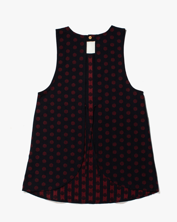 ToK Japanese Apron, Pockets, Dark Indigo with Large Red Polka Dots