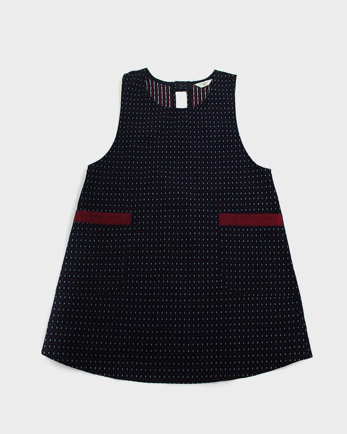 ToK Japanese Apron, Red Pockets, Indigo with Red and White Dash