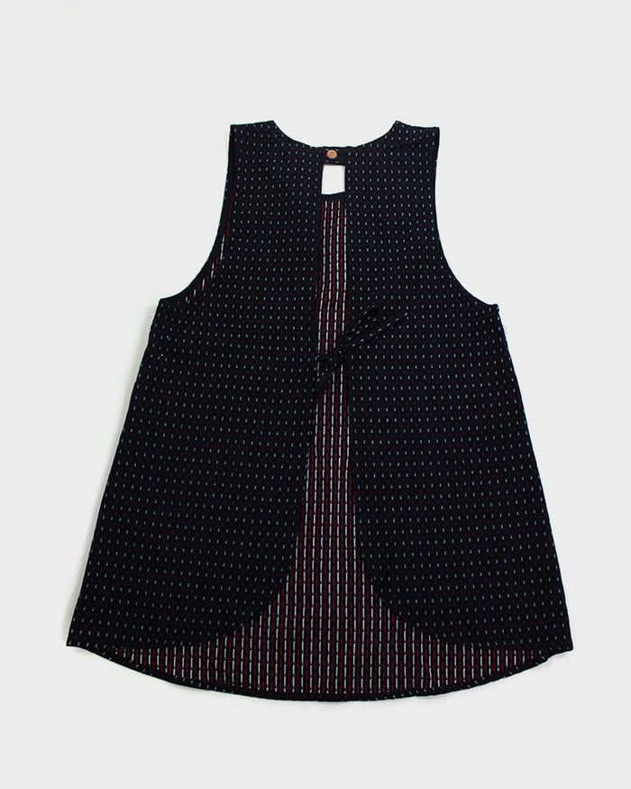 ToK Japanese Apron, Red Pockets, Indigo with Red and White Dash