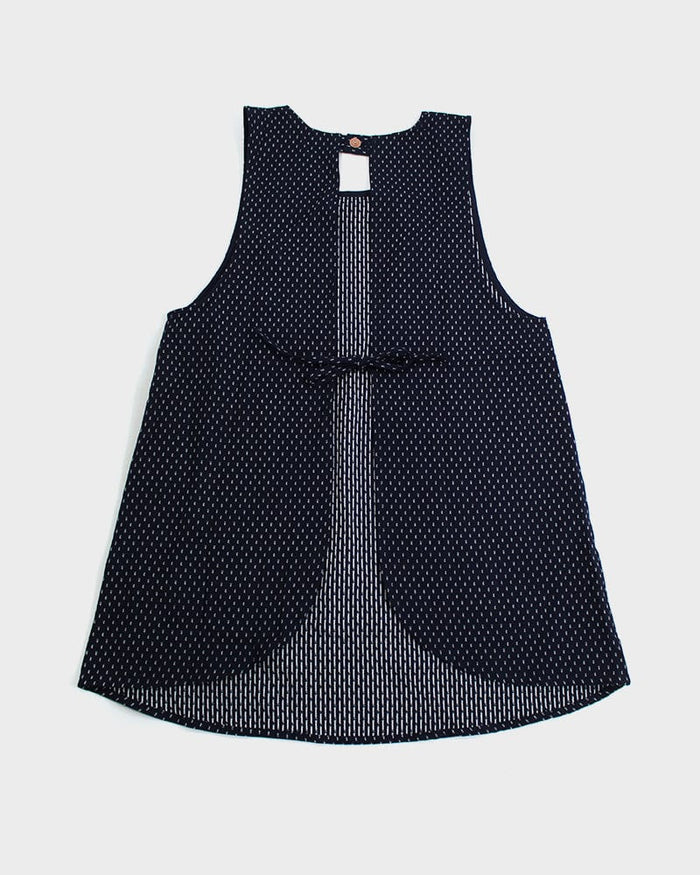 ToK Japanese Apron, Red Pockets, Indigo with White Dash