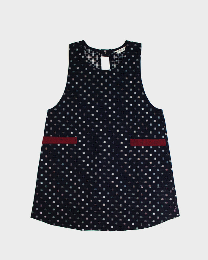ToK Japanese Apron, Red Pockets, Indigo with White Igeta