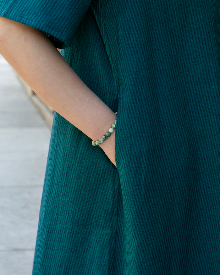 ToK Long Dress, Oversized, Teal with Indigo Shima