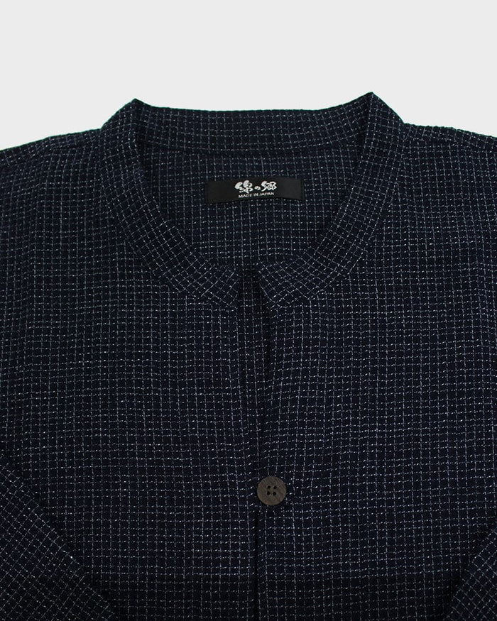 ToK Pocket Dress, Oversized A-Line, Front Button, Chijimi, Grid