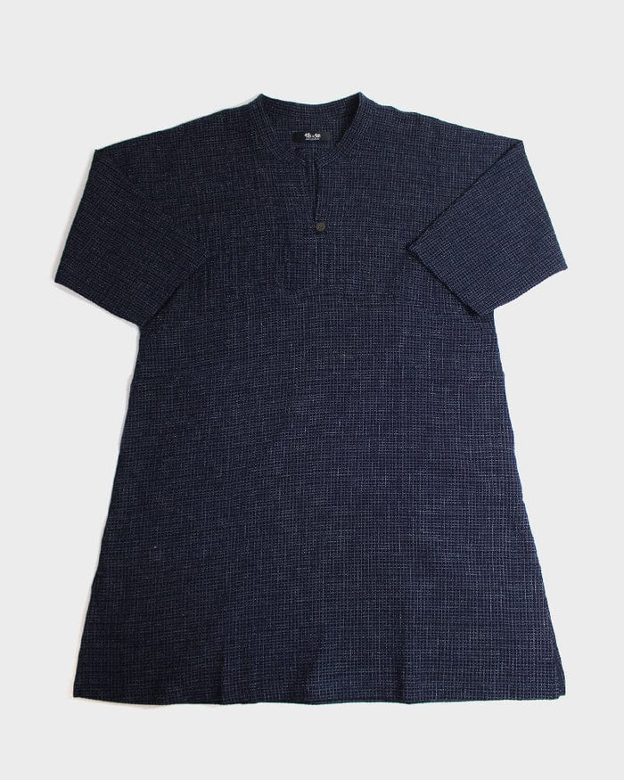 ToK Pocket Dress, Oversized A-Line, Front Button, Chijimi, Grid