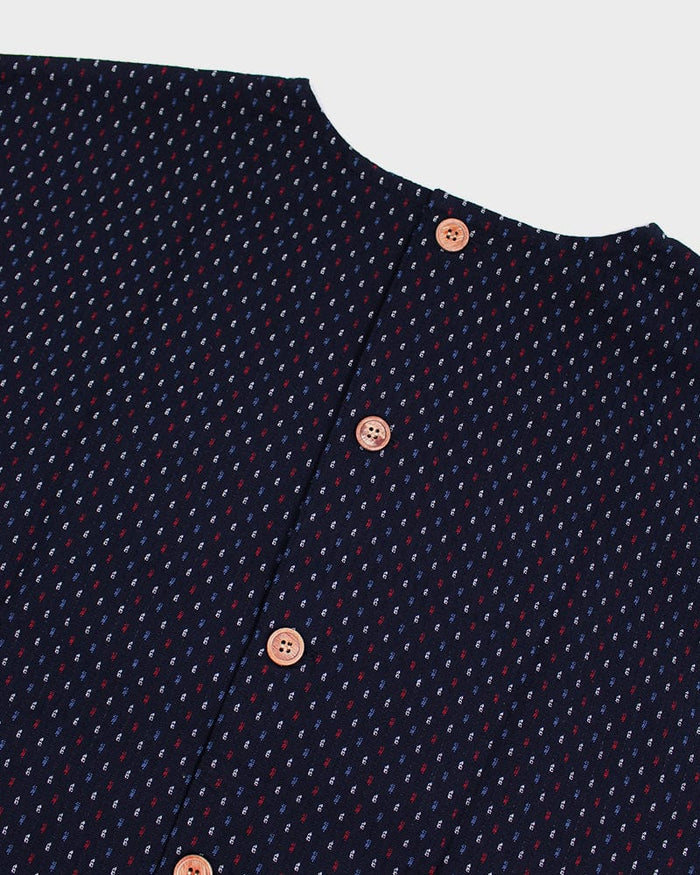 ToK Pocket Dress, Oversized, Indigo with Blue, Red, and White Dashes