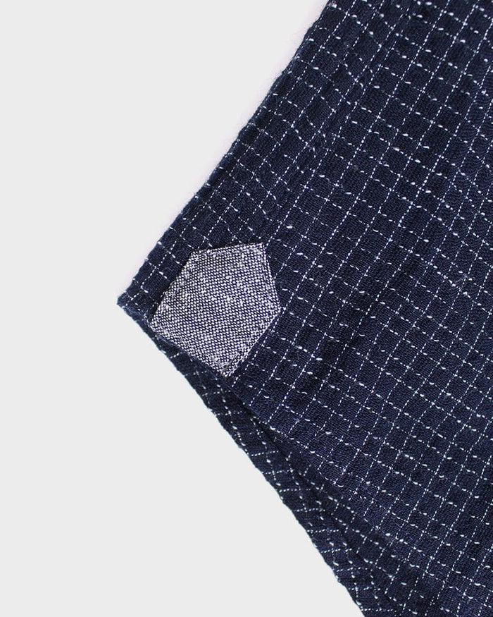 ToK Shirt, Long Sleeve Button-Up, Chijimi, Indigo with Small Grid