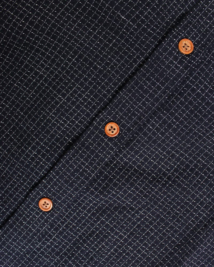 ToK Shirt, Long Sleeve Button-Up, Chijimi, Indigo with Small Grid