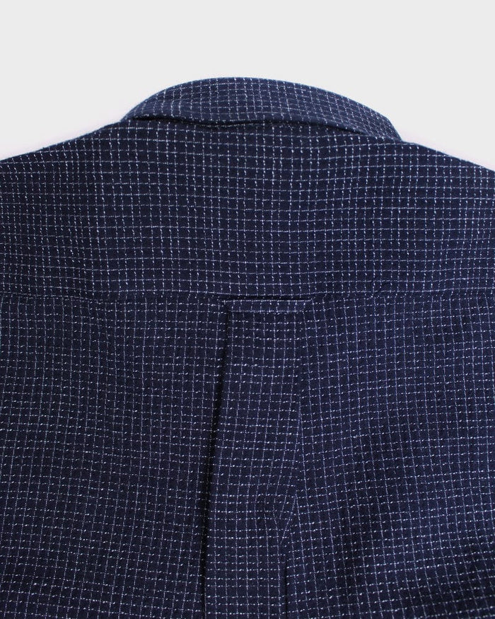 ToK Shirt, Long Sleeve Button-Up, Chijimi, Indigo with Small Grid