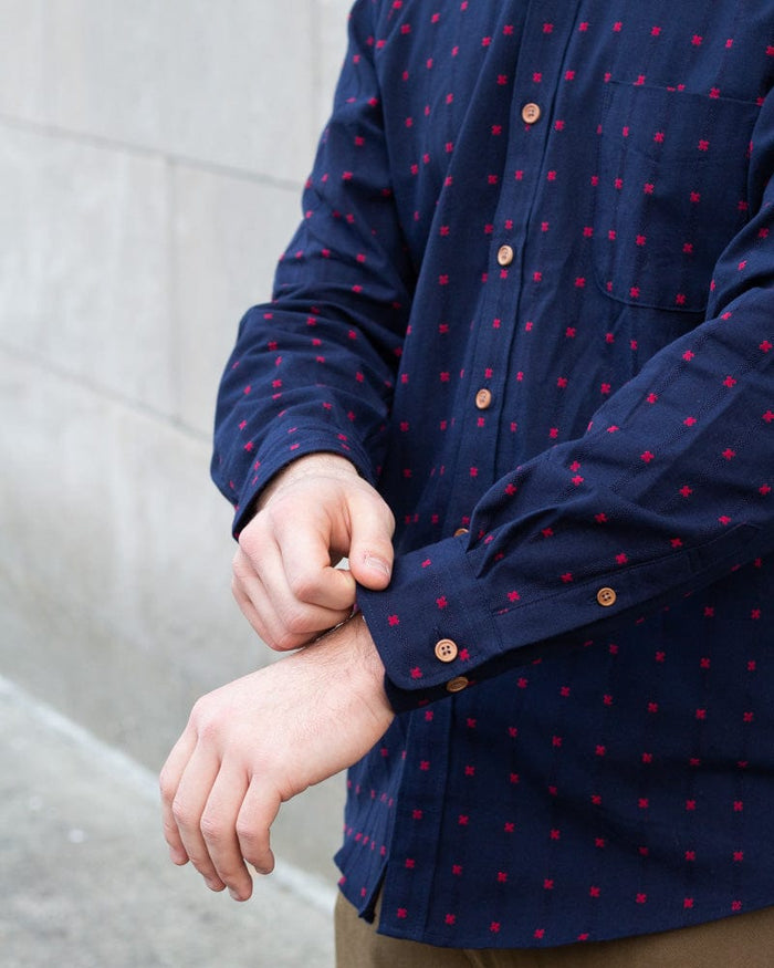 ToK Shirt, Long Sleeve Button-Up, Indigo with Red 'X' Stitching