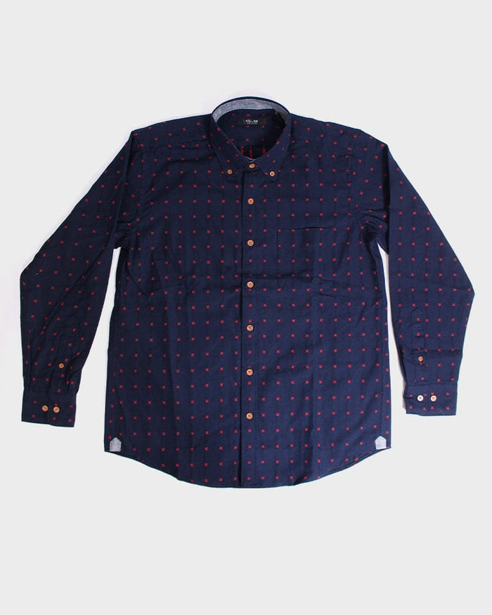 ToK Shirt, Long Sleeve Button-Up, Indigo with Red 'X' Stitching