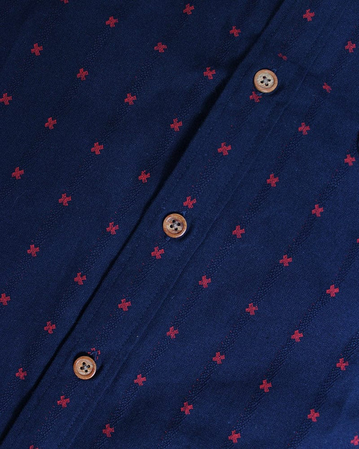 ToK Shirt, Long Sleeve Button-Up, Indigo with Red 'X' Stitching