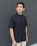 ToK Shirt, Short Sleeve Button-Up, Chijimi, Black Faded Shima