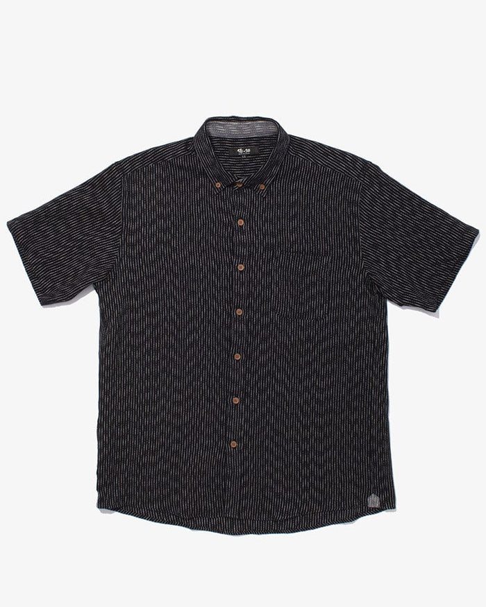 ToK Shirt, Short Sleeve Button-Up, Chijimi, Black Faded Shima