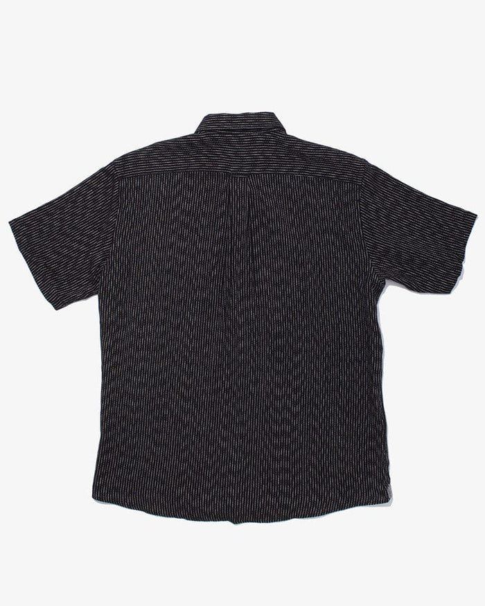 ToK Shirt, Short Sleeve Button-Up, Chijimi, Black Faded Shima