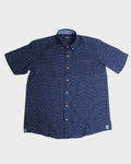 ToK Shirt, Short Sleeve Button-Up, Chijimi, Indigo with Faded Shima