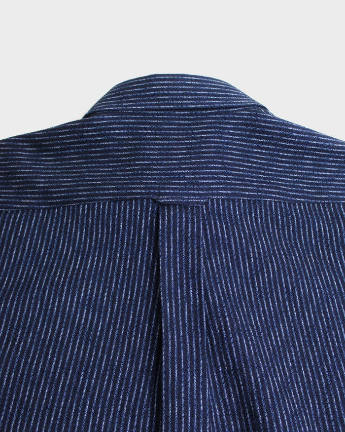 ToK Shirt, Short Sleeve Button-Up, Chijimi, Indigo with Faded Shima
