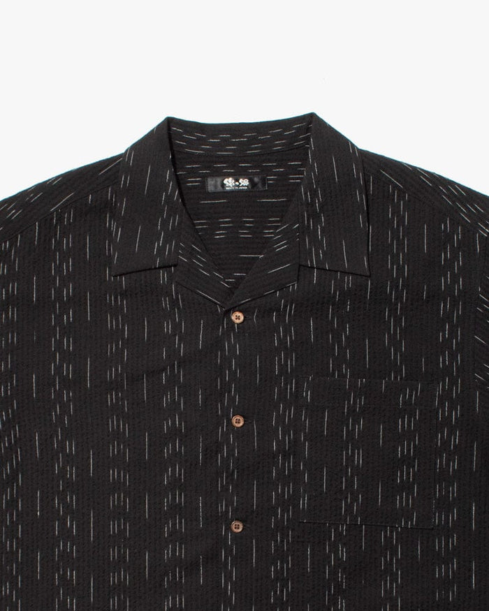 ToK Shirt, Short Sleeve Button-Up, Open Collar, Black Faded Shima