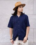 ToK Shirt, Short Sleeve Button-Up, Open Collar, Indigo Faded Shima