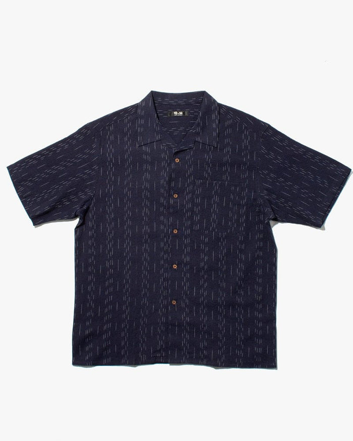 ToK Shirt, Short Sleeve Button-Up, Open Collar, Indigo Faded Shima