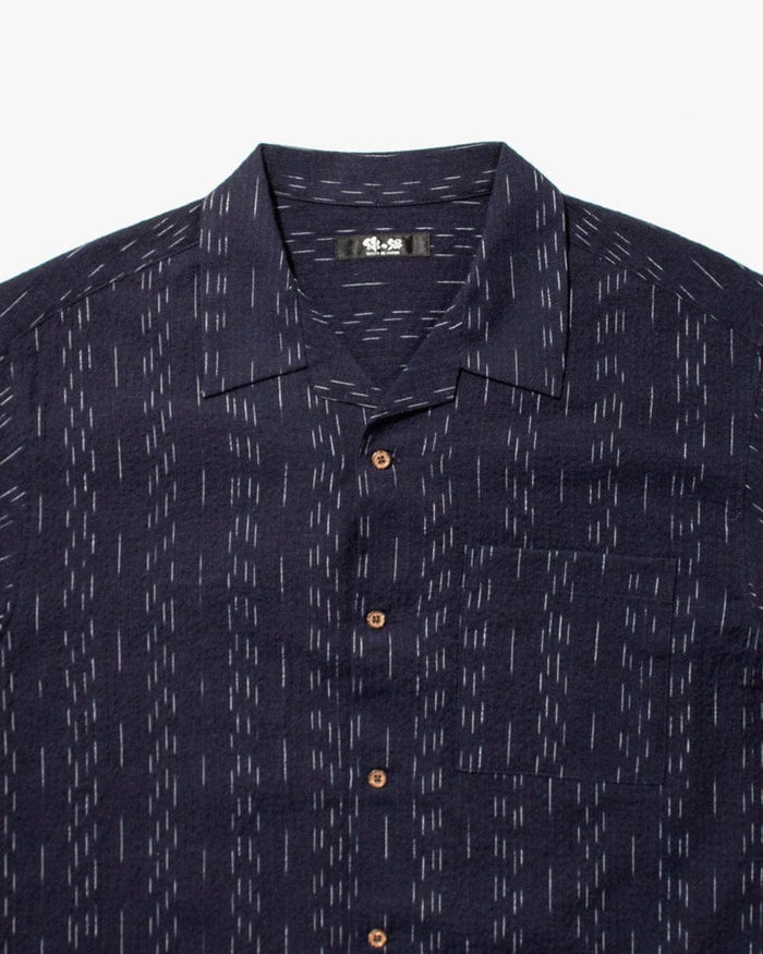ToK Shirt, Short Sleeve Button-Up, Open Collar, Indigo Faded Shima