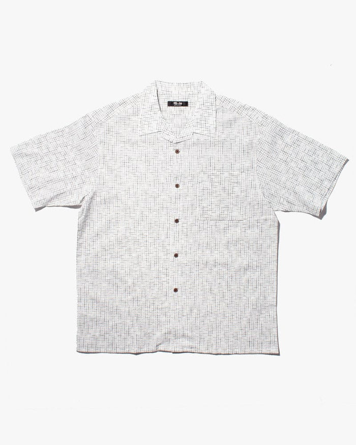 ToK Shirt, Short Sleeve Button-Up, Open Collar, White Grid