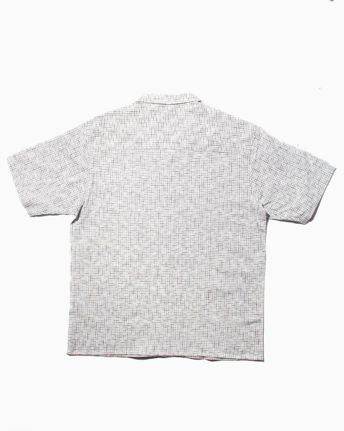 ToK Shirt, Short Sleeve Button-Up, Open Collar, White Grid
