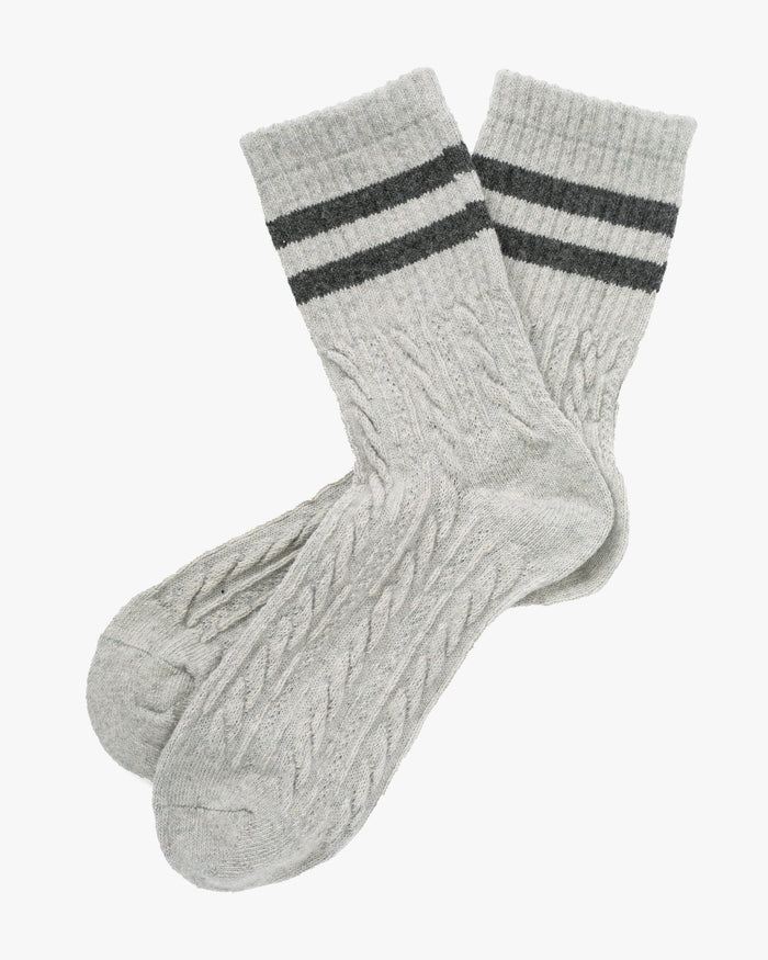 Tourtiwi, Crew Socks, Striped Cuff Cable Knit