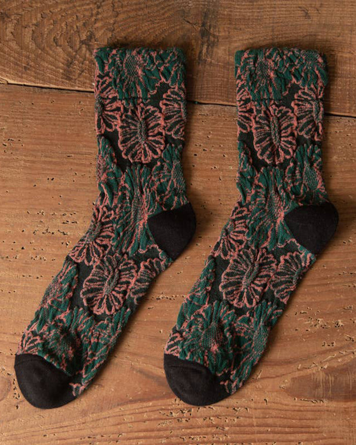 Tourtiwi, Embossed Sunflower, Crew Socks