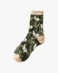 Tourtiwi, Retro Embossed Plants and Flowers, Crew Socks
