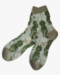 Tourtiwi, Retro Green Floral Pattern, Crew Socks