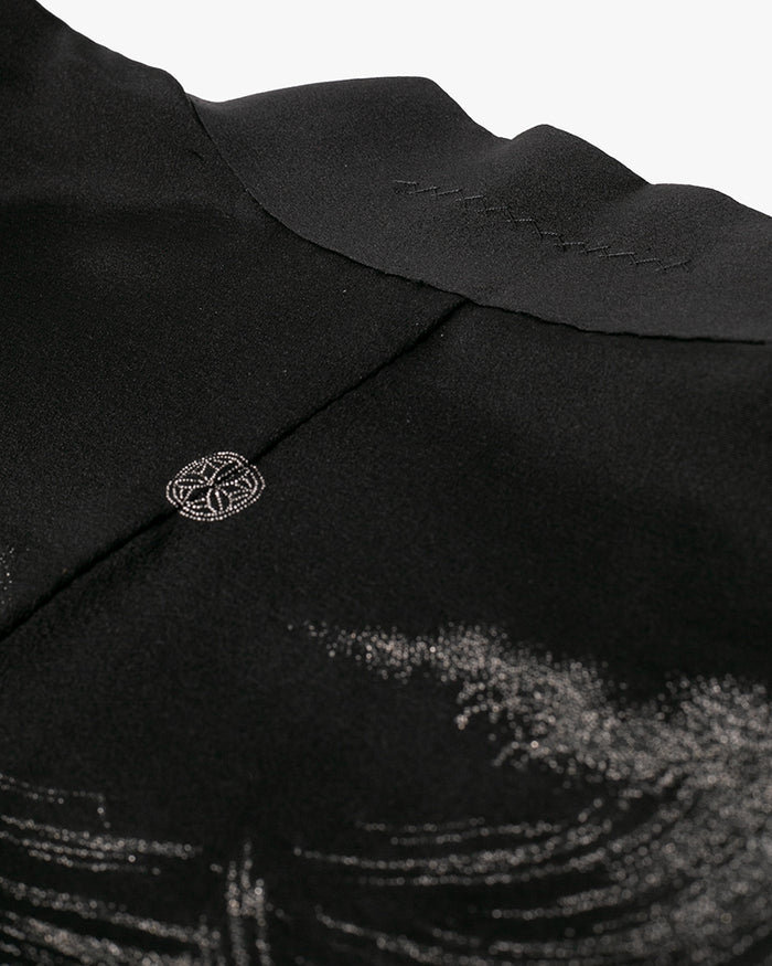 Vintage Haori Jacket, Black with Silver, Green, and Red Waves