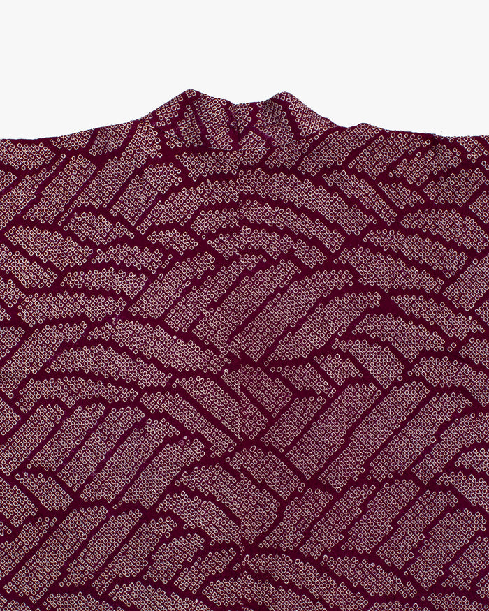 Vintage Haori Jacket, Full Shibori, Abstract Burgundy Seigaiha