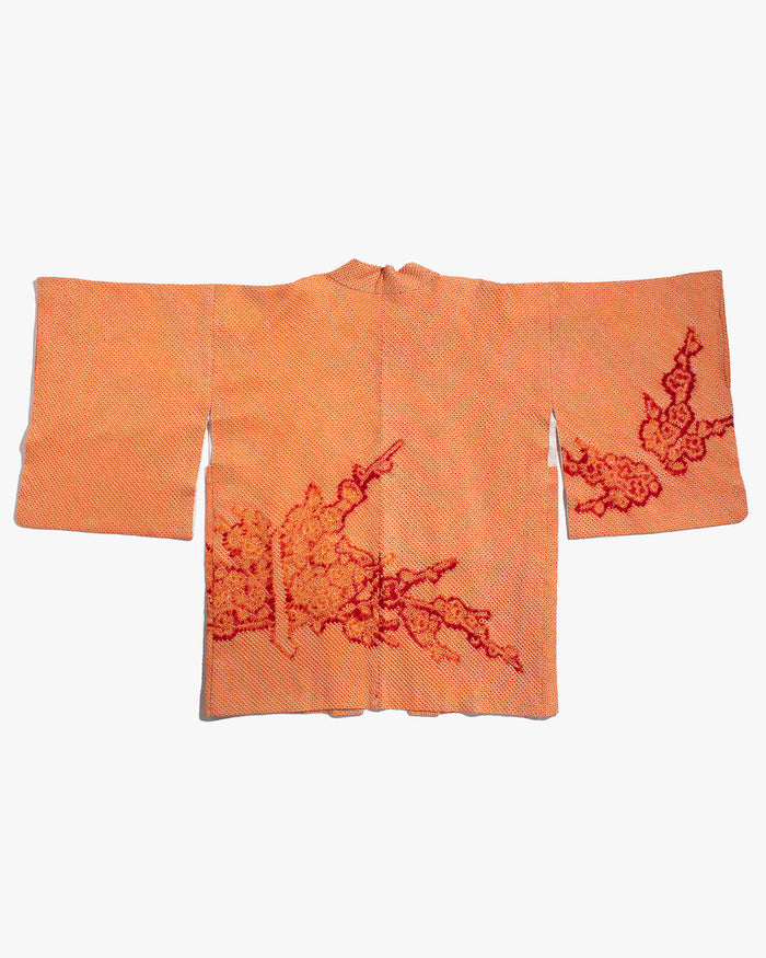 Vintage Haori Jacket, Full Shibori, Orange with Red Floral