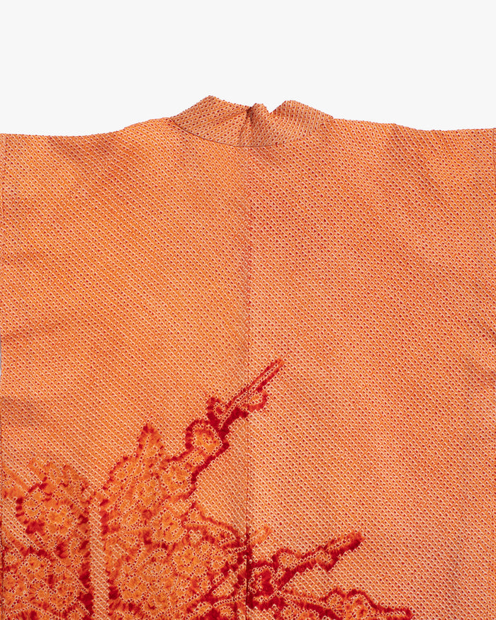 Vintage Haori Jacket, Full Shibori, Orange with Red Floral