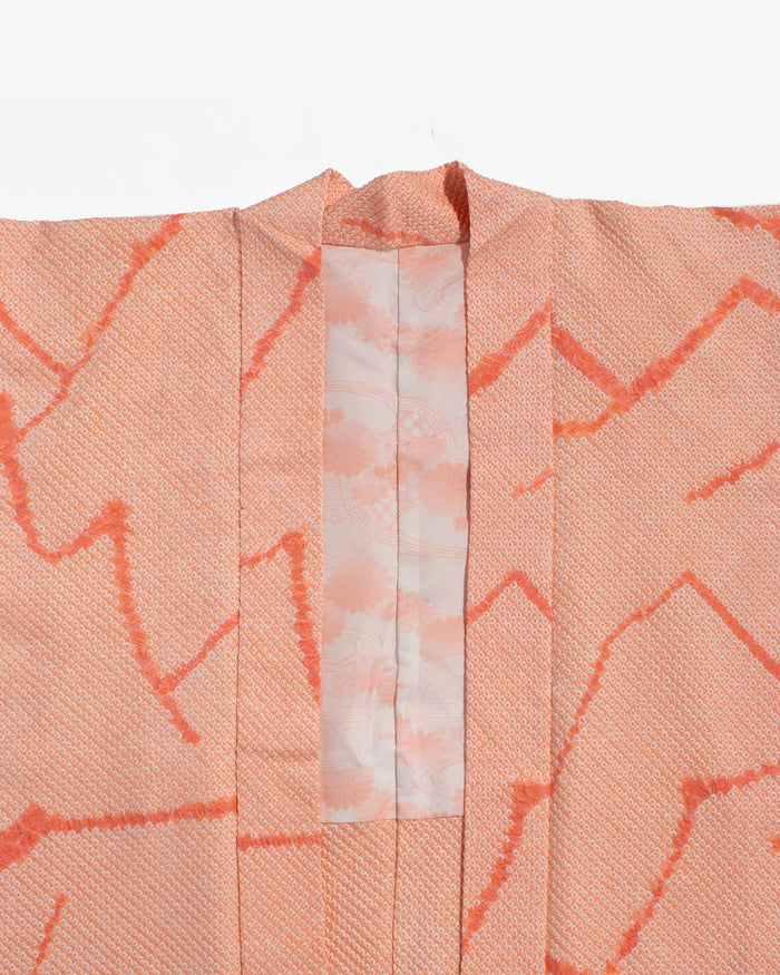 Vintage Haori Jacket, Full Shibori, Peach with Orange Abstract