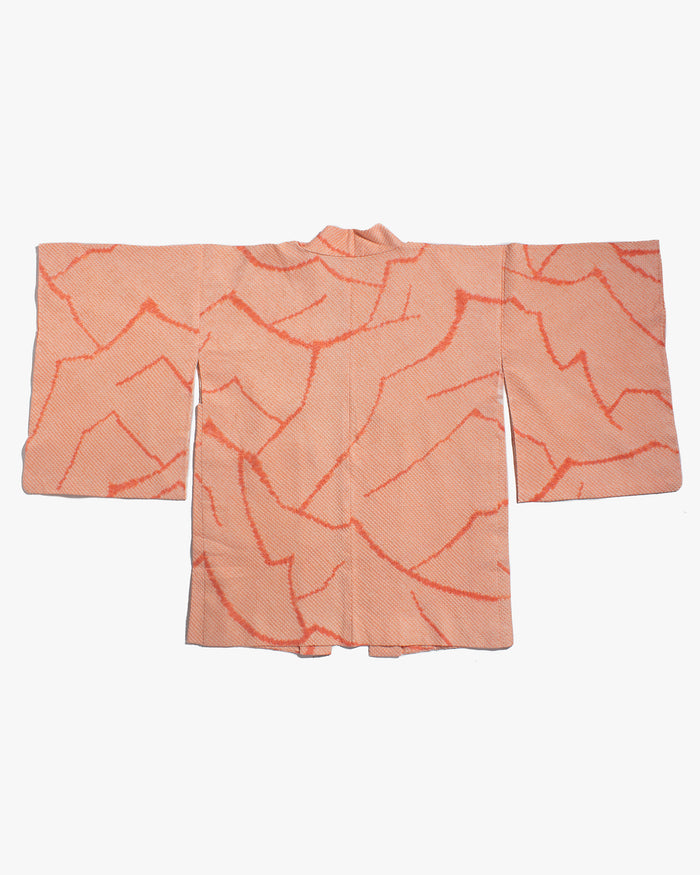 Vintage Haori Jacket, Full Shibori, Peach with Orange Abstract