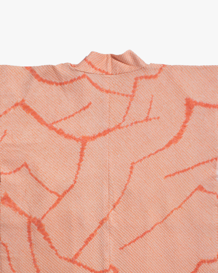 Vintage Haori Jacket, Full Shibori, Peach with Orange Abstract