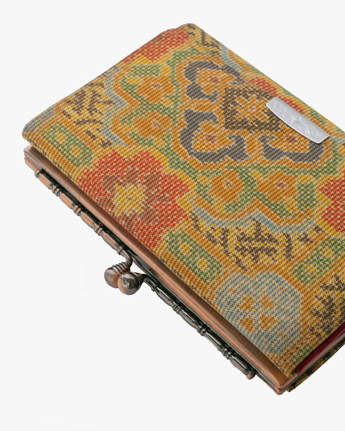 Vintage Purse, Clutch, Gold with Multicolored Flowers