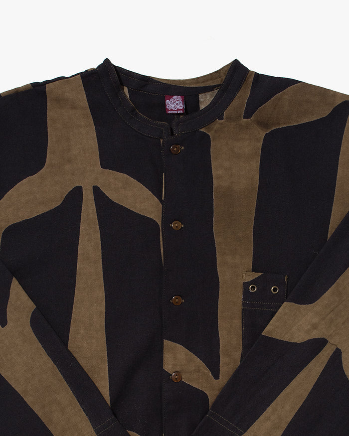 Wa-Modern, Button Down Tunic Shirt, Gold with Black Kugi