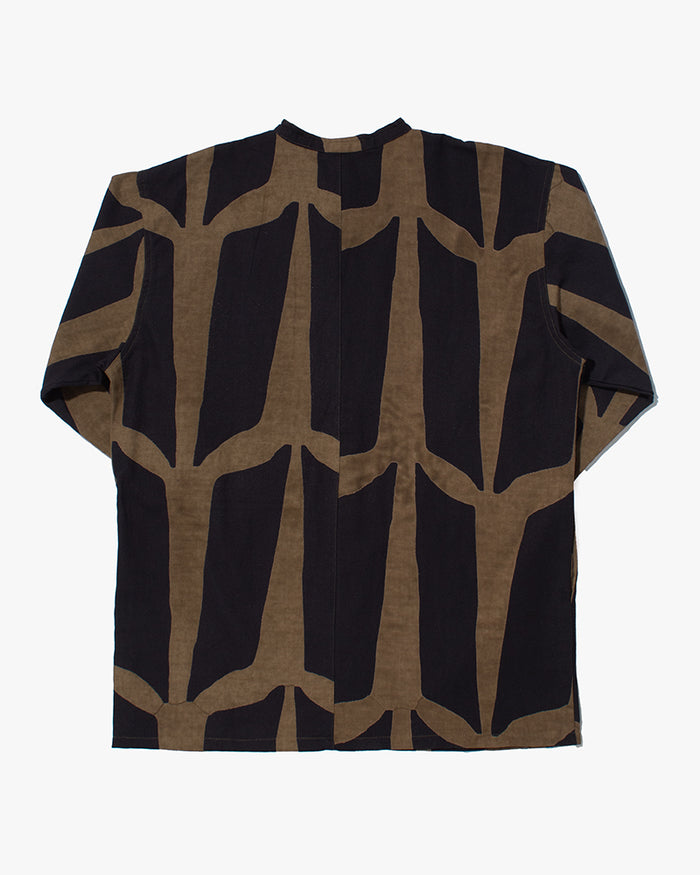 Wa-Modern, Button Down Tunic Shirt, Gold with Black Kugi