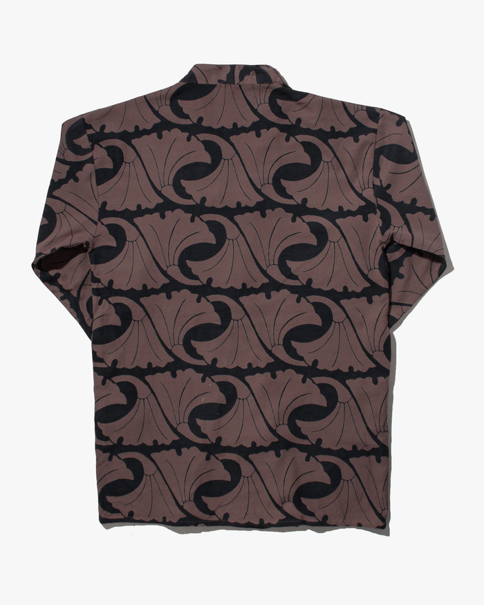 Wa-Modern Haori Robe, Sou Rai, Black with Mauve Ginkgo Leaves