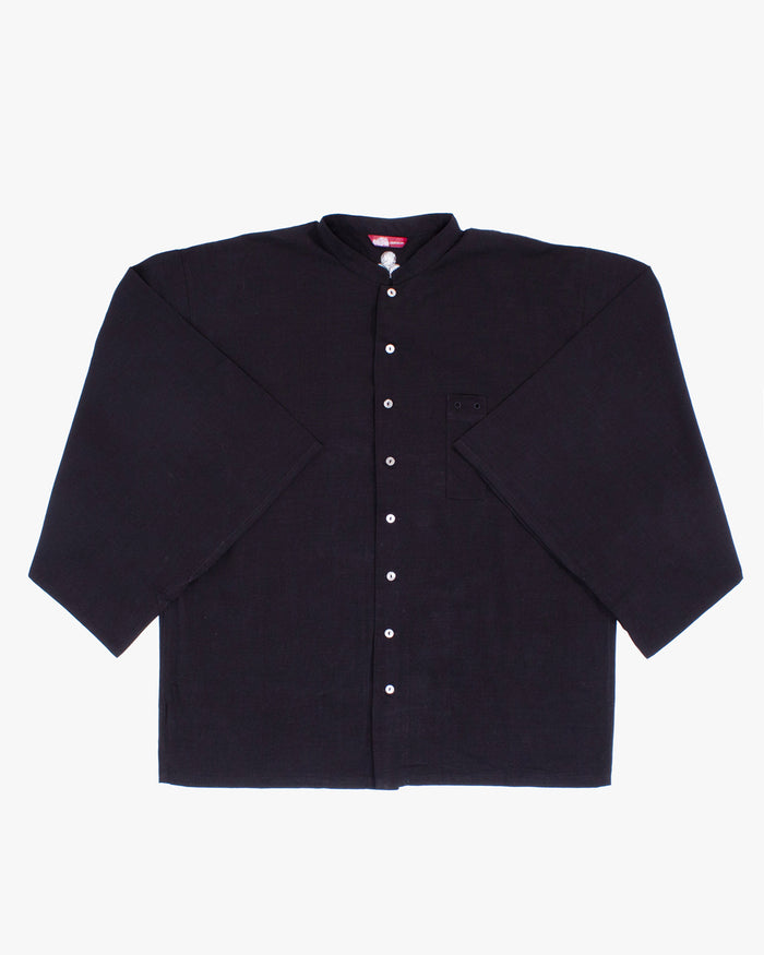 Wa-Modern, Long Sleeve Button Up Tunic, Embroidered, Black